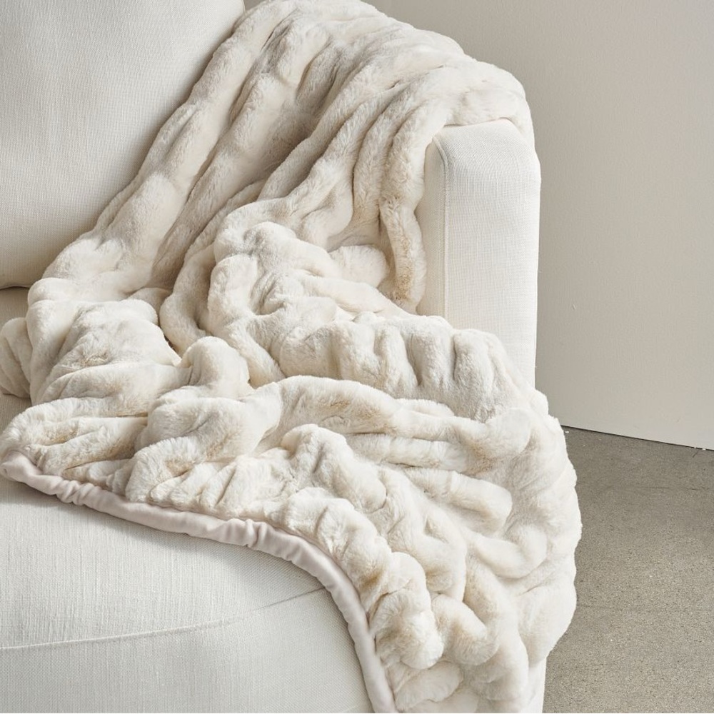 Pottery Barn Faux Fur Ruched Throw